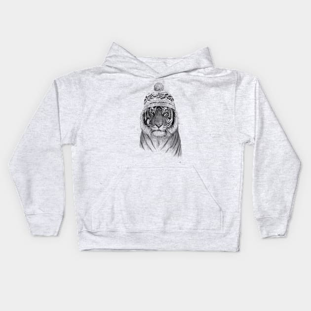 Siberian tiger (b&w) Kids Hoodie by soltib